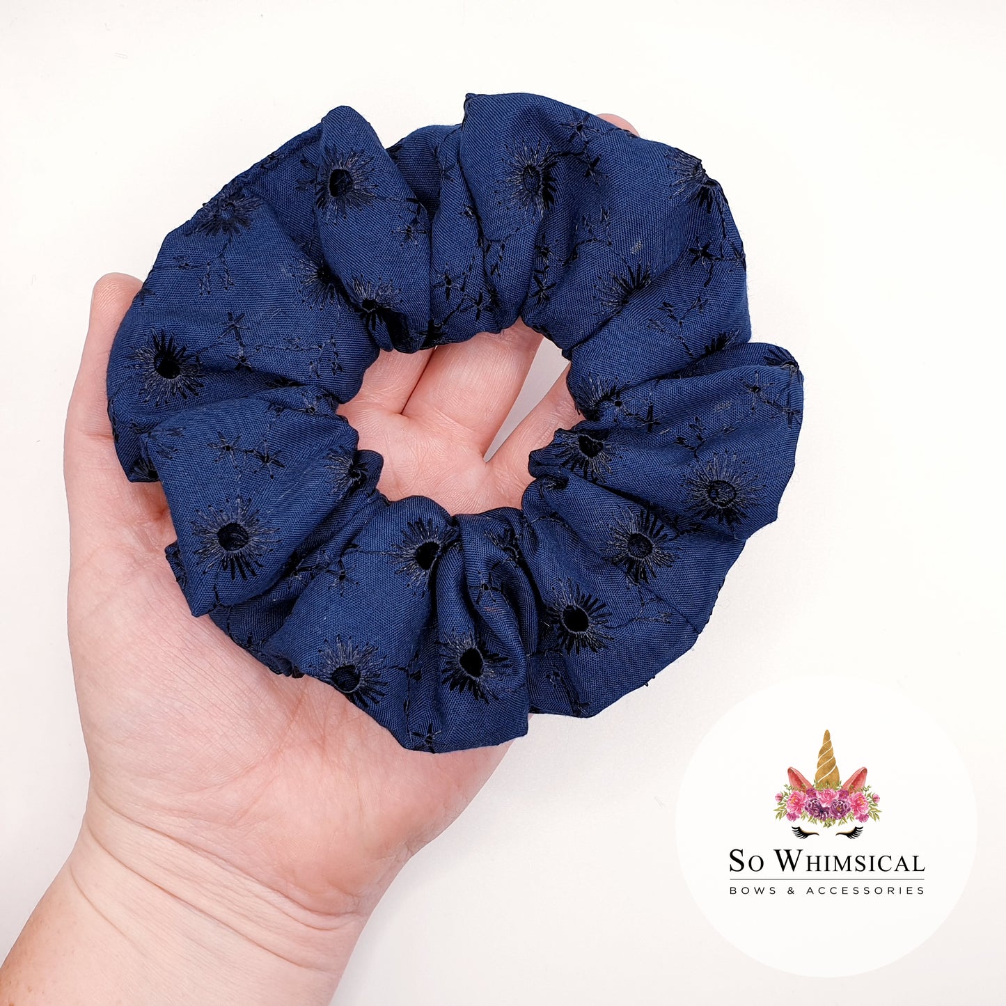 Anglaise Cotton Scrunchie Navy Medium