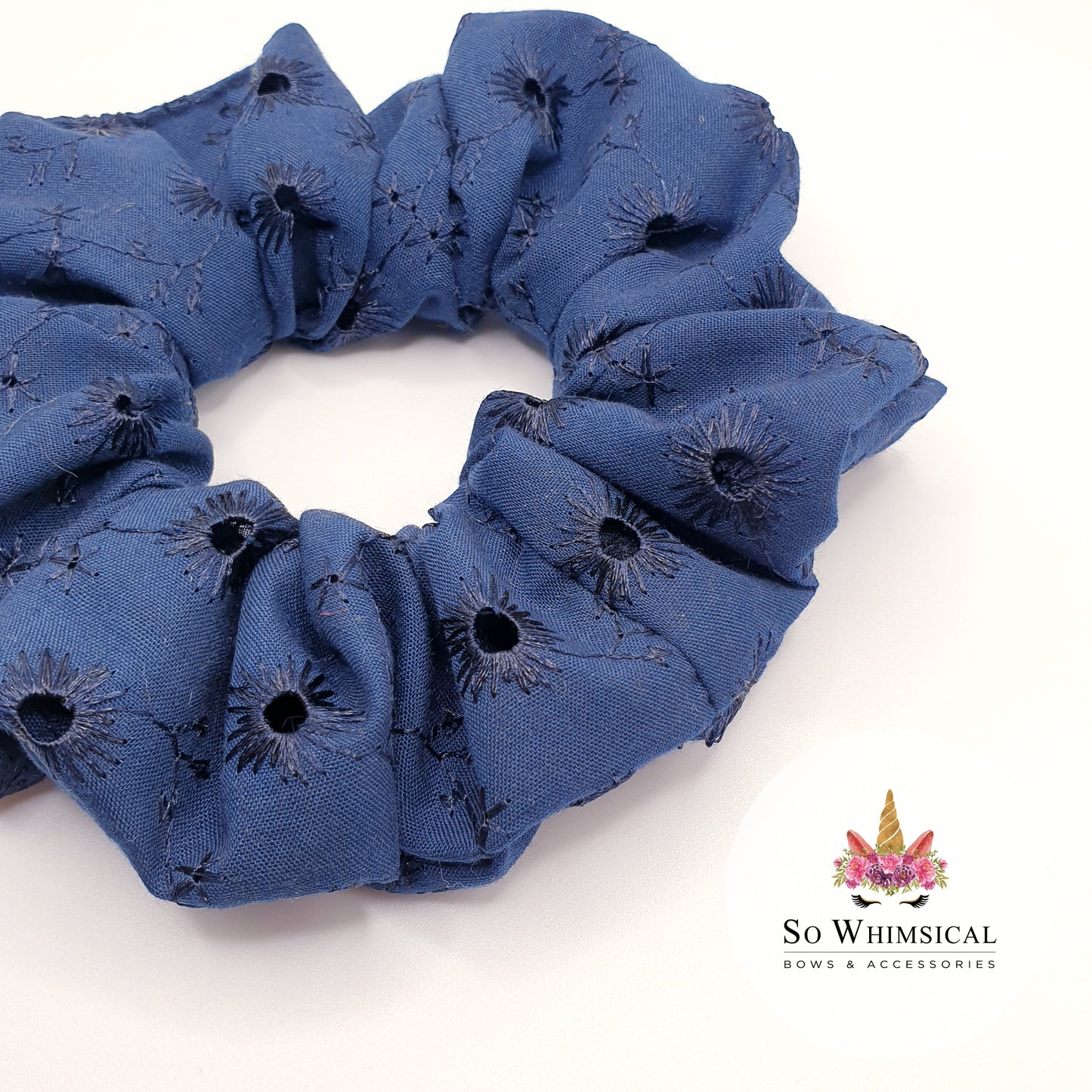 Anglaise Cotton Scrunchie Navy Medium