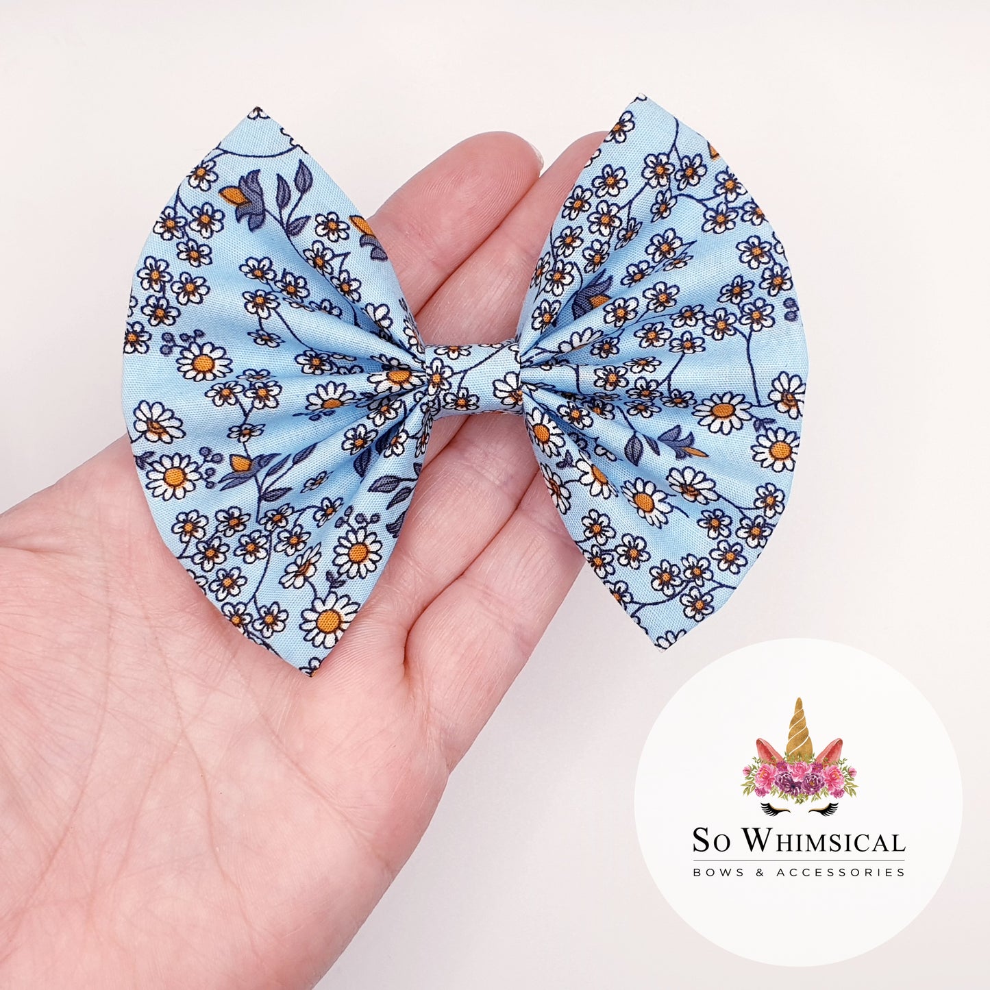 Blue Daisies Butterfly Bow (Size Options)