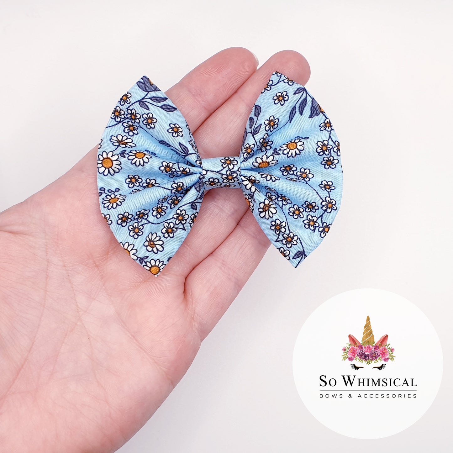 Blue Daisies Butterfly Bow (Size Options)