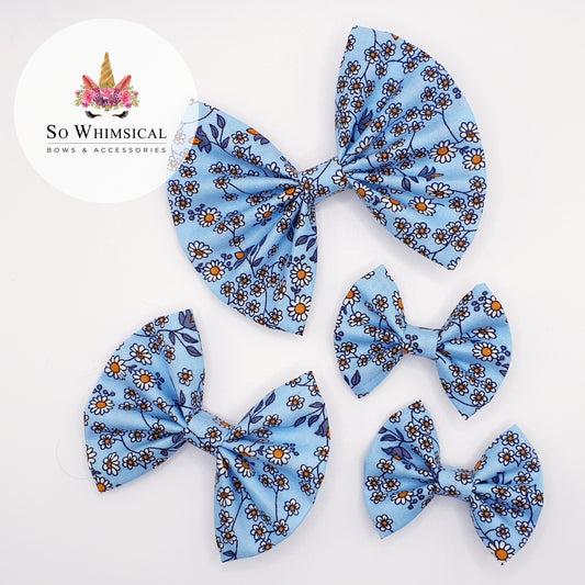 Blue Daisies Butterfly Bow (Size Options)