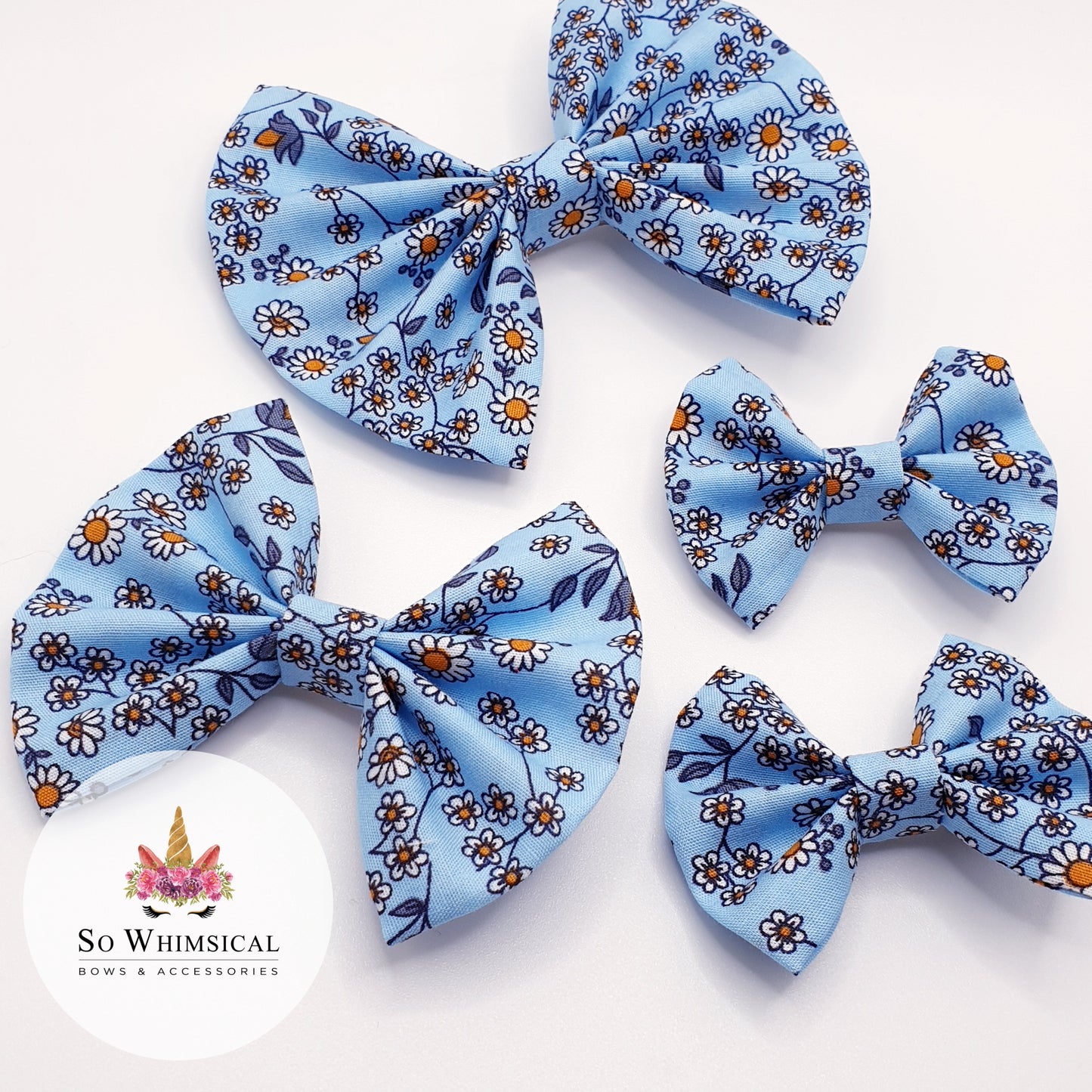 Blue Daisies Butterfly Bow (Size Options)