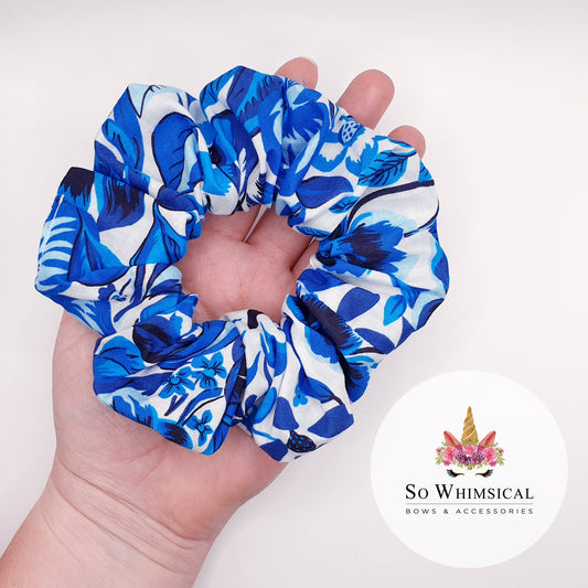 Cotton Blue Flowers Scrunchie Medium