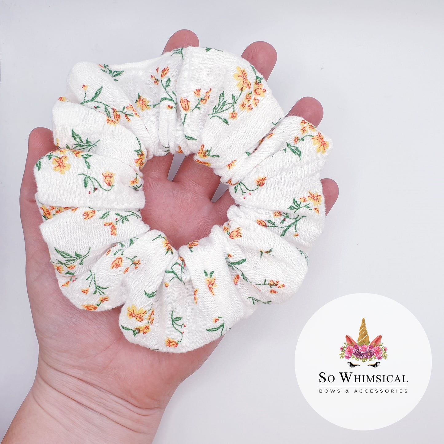 Cheese Cloth Medium Scrunchie in White