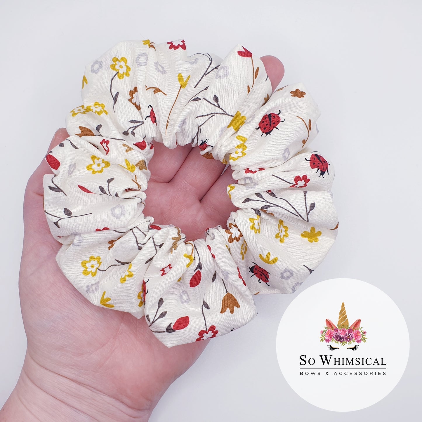 Cotton Floral Ladybug Scrunchie Medium