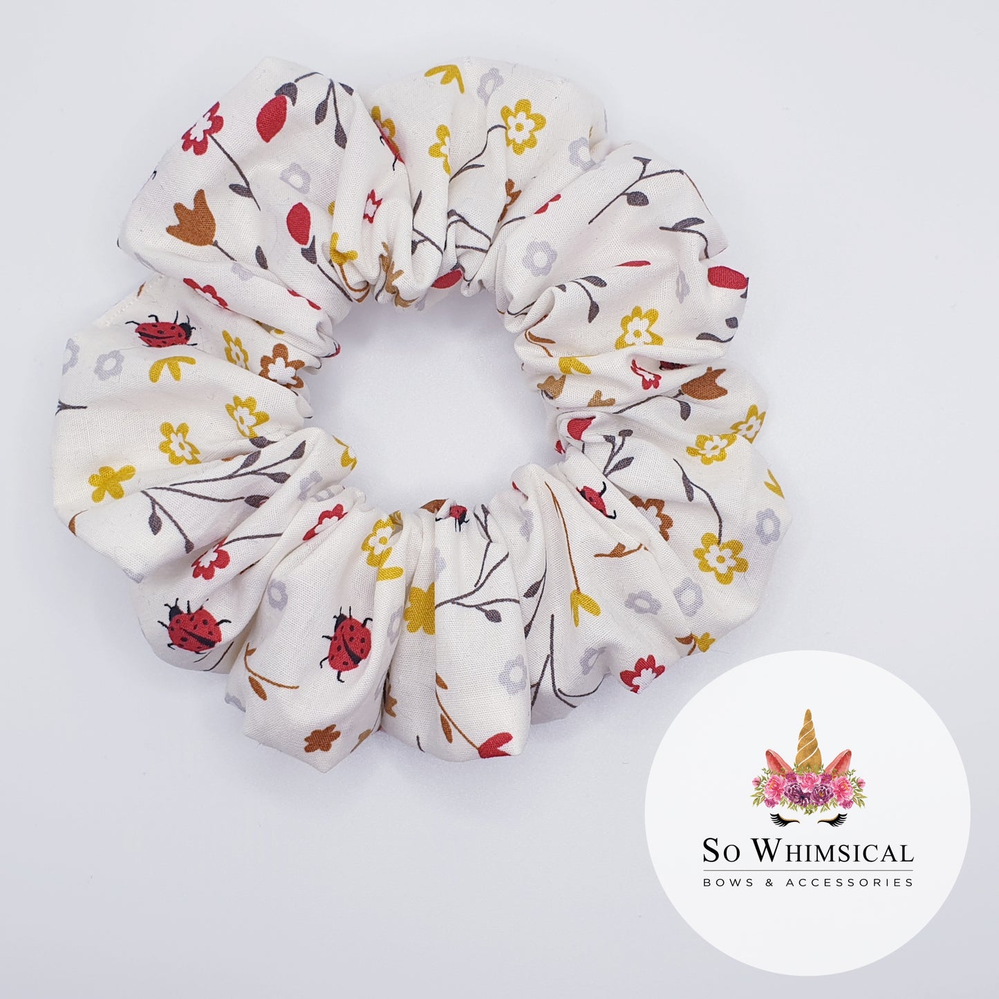 Cotton Floral Ladybug Scrunchie Medium