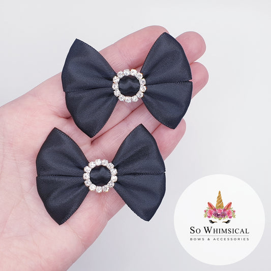 Elegant Black Ribbon Bows With Embellishment (Set of 2)