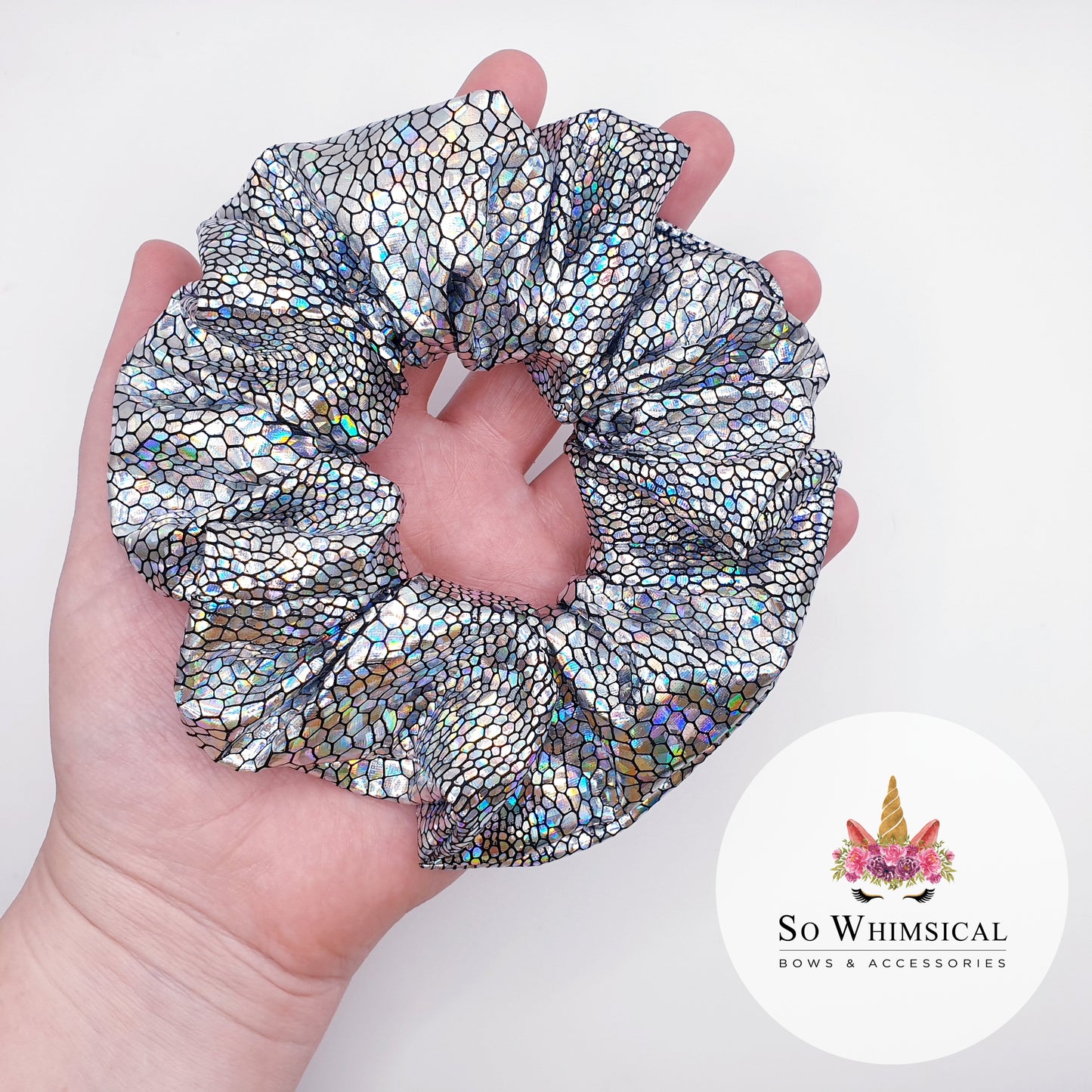 Holographic Black & Silver Medium Scrunchie