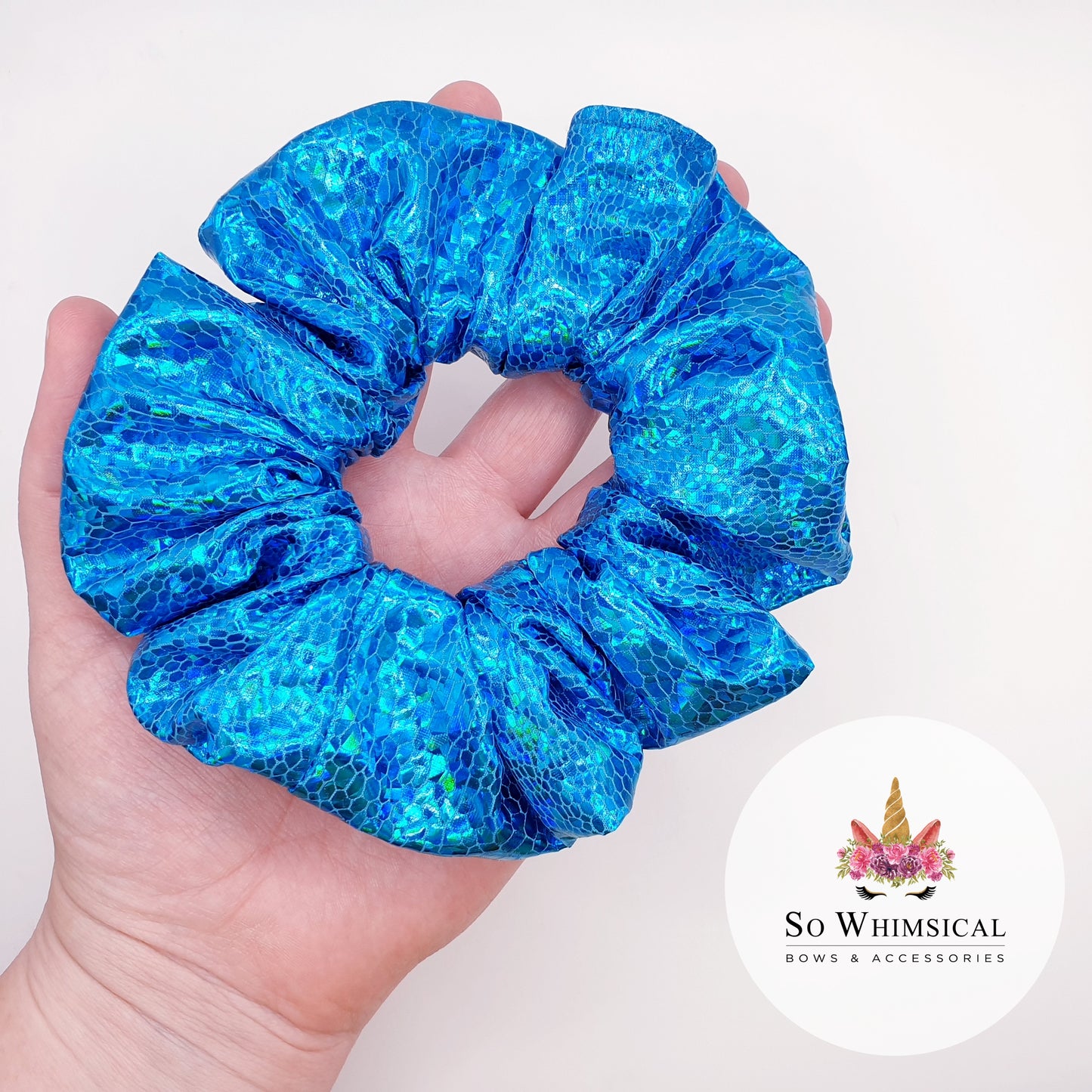 Holographic Blue Medium Scrunchie