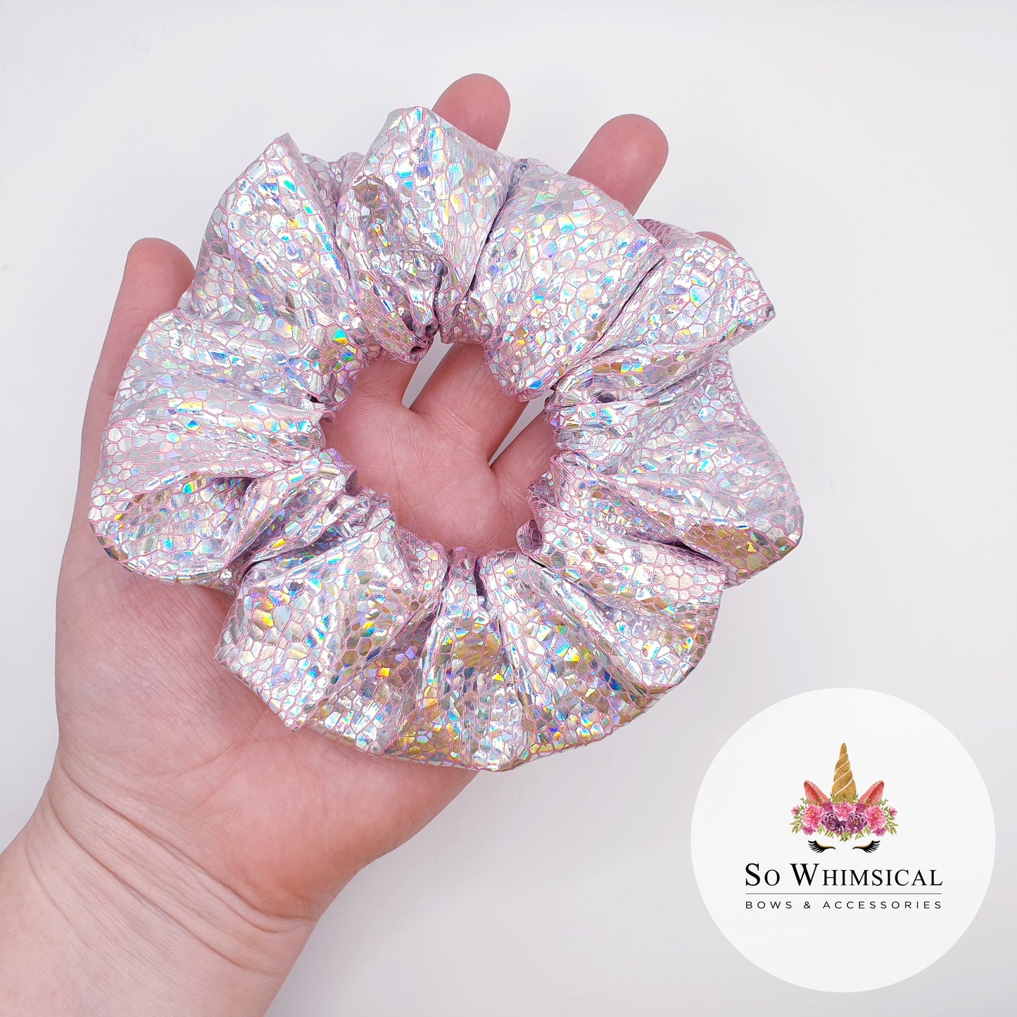 Holographic Pink & Silver Medium Scrunchie