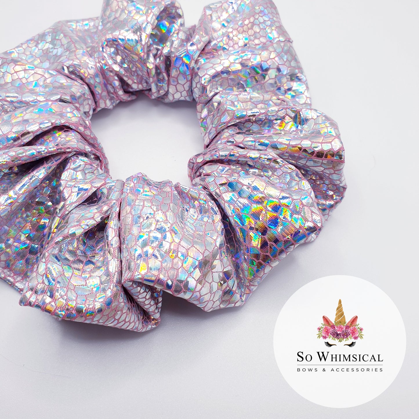 Holographic Pink & Silver Medium Scrunchie