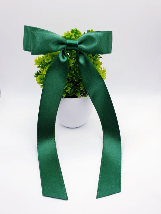 Long Tail Ribbon Bow - Bottle Green