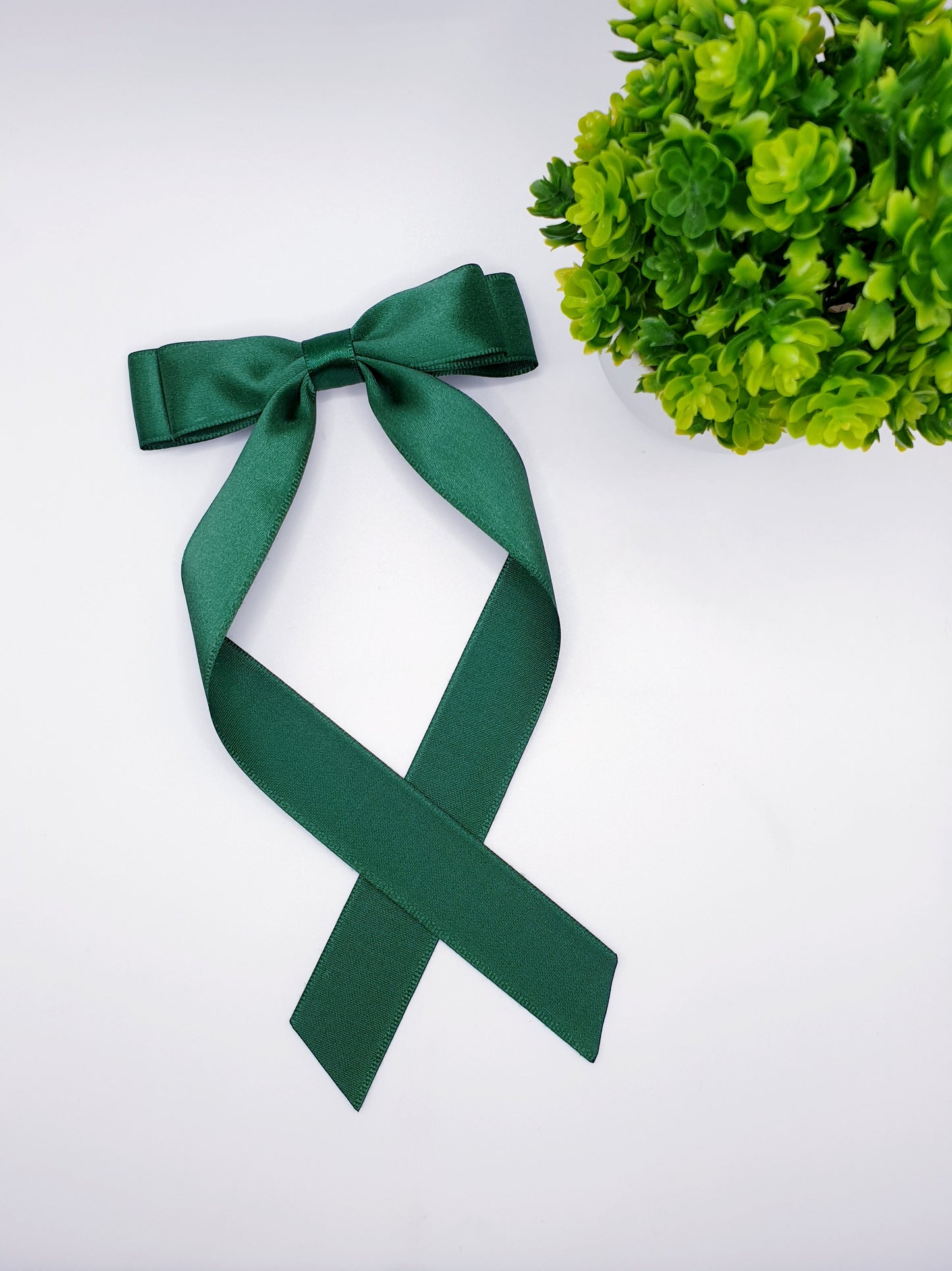 Long Tail Ribbon Bow - Bottle Green