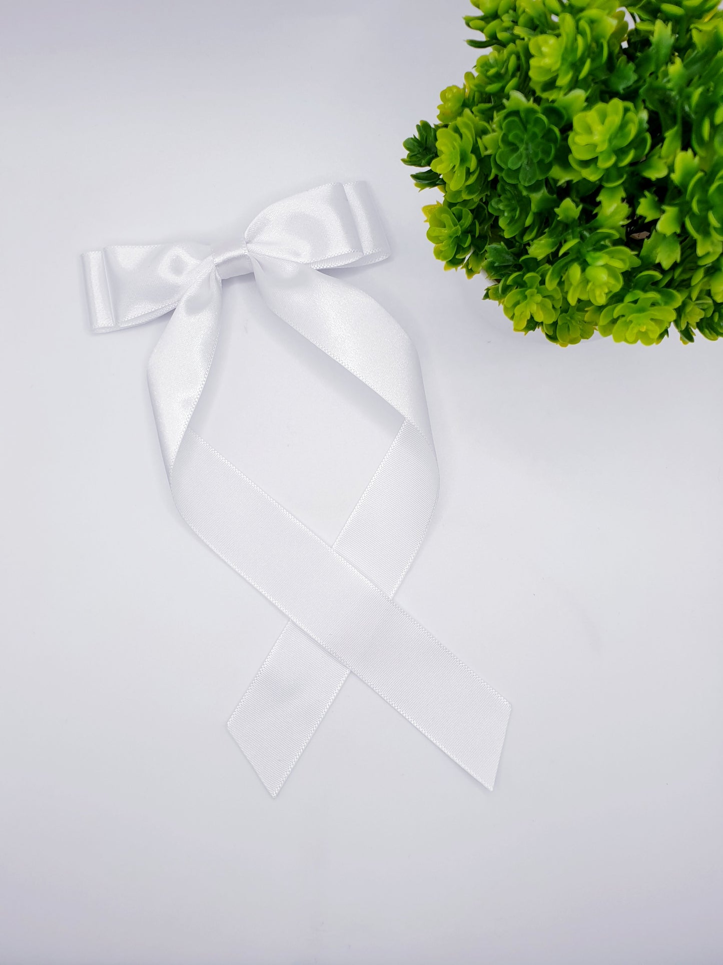 Long Tail Ribbon Bow - White