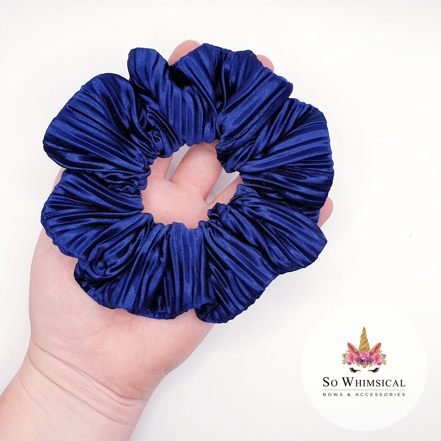 Ruffled Satin Scrunchie Navy Medium