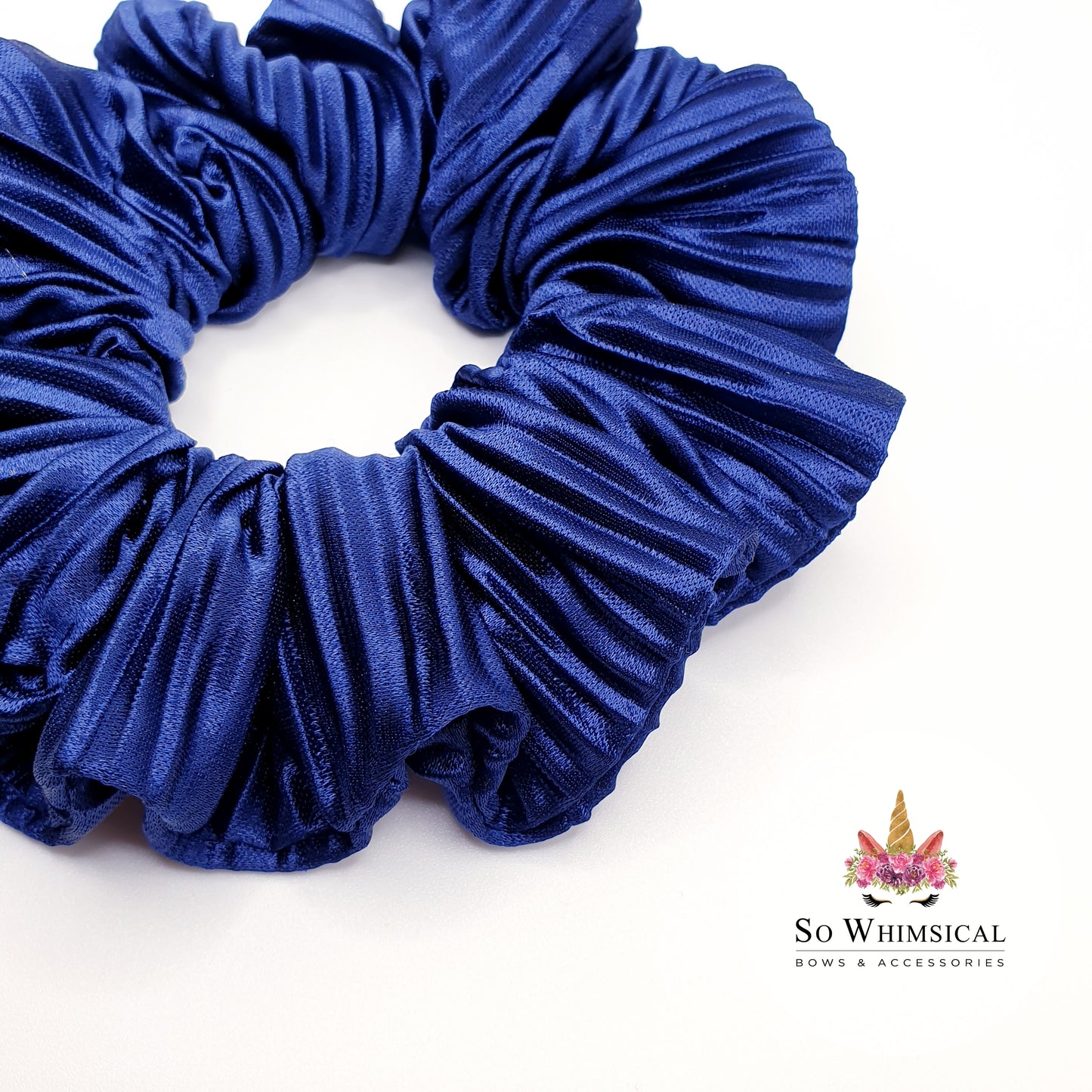 Ruffled Satin Scrunchie Navy Medium