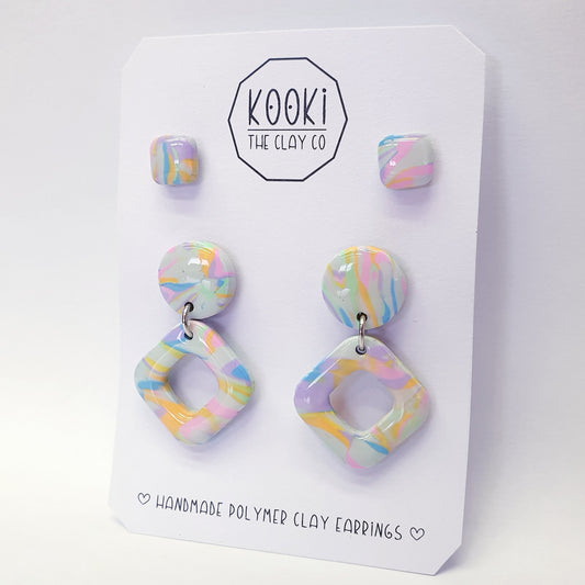 Soft Grey Pastel Swirl Dangles