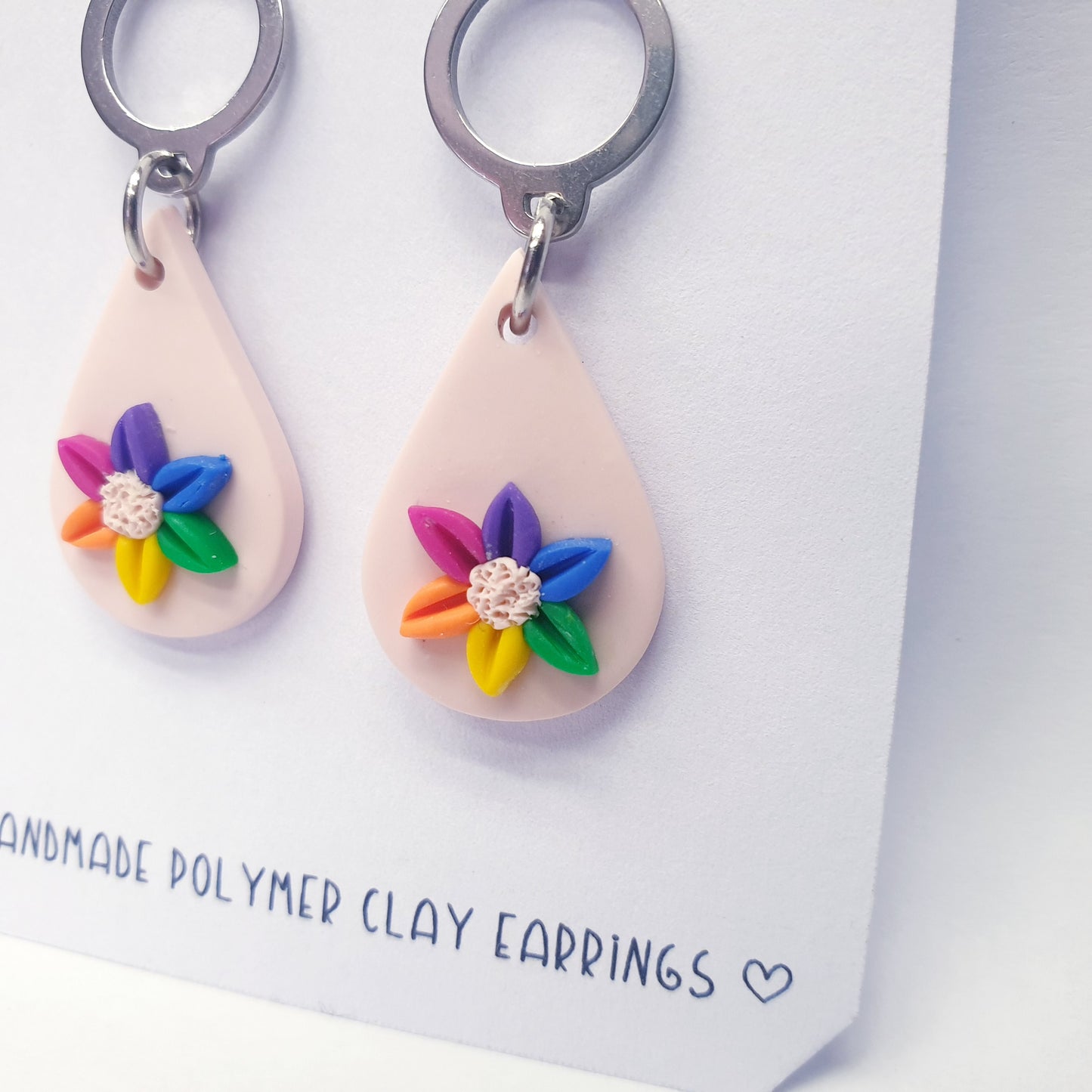 Soft Pink with Rainbow Flower Dangles