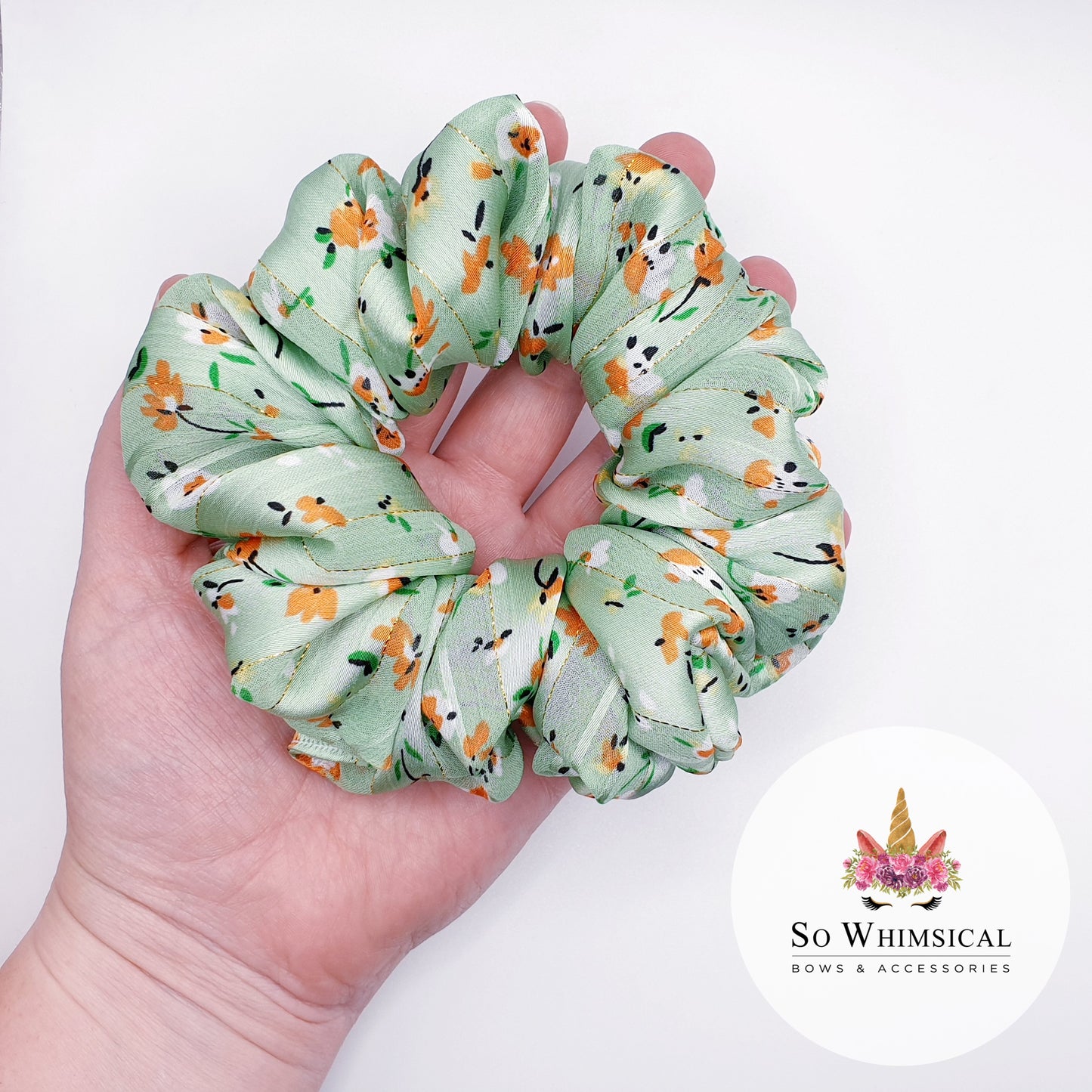 Summer Fields Green Medium Scrunchie