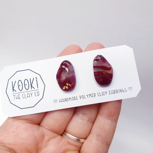 Translucent & Burgundy Pebble Studs