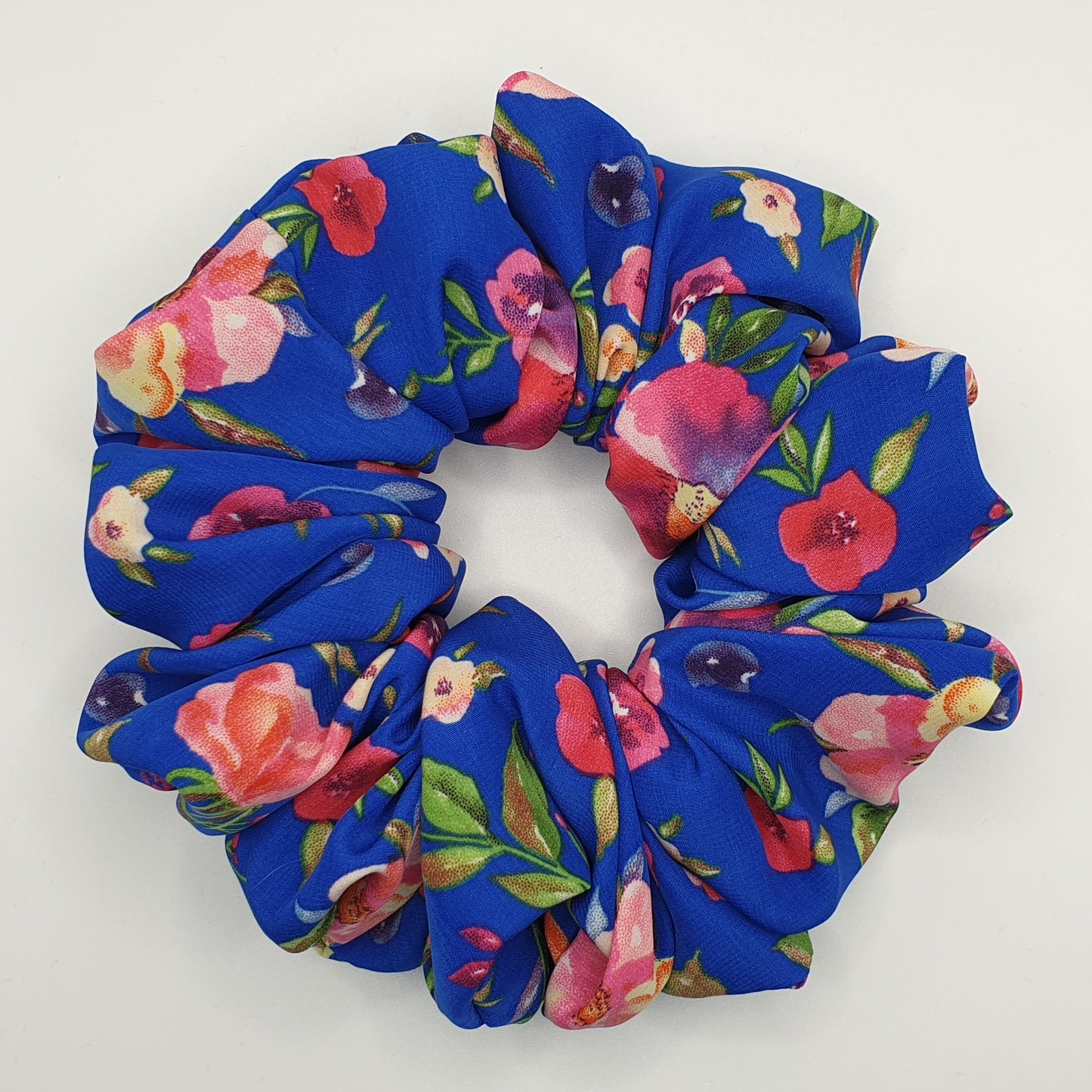 Matte Blue Floral Scrunchie Medium