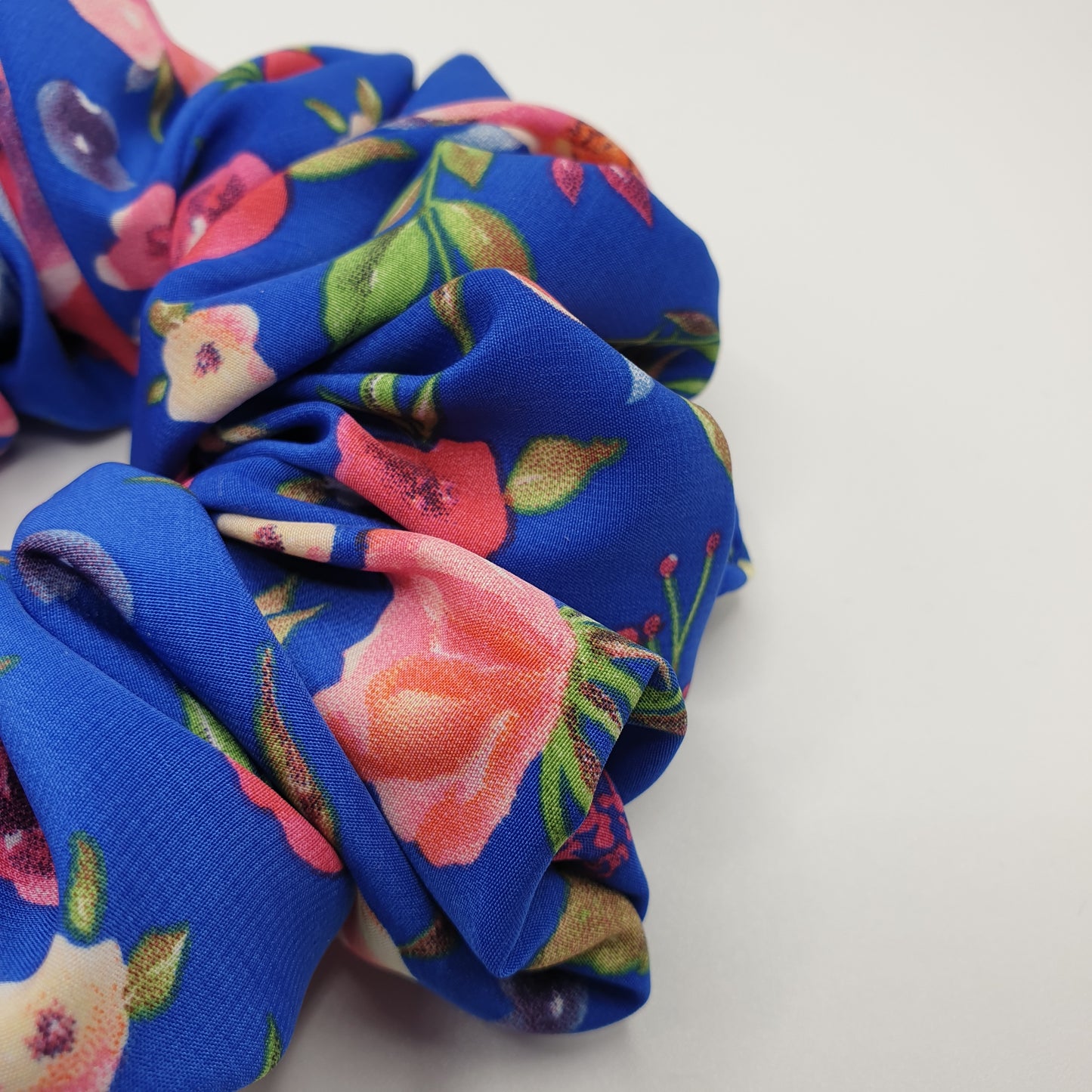 Matte Blue Floral Scrunchie Medium