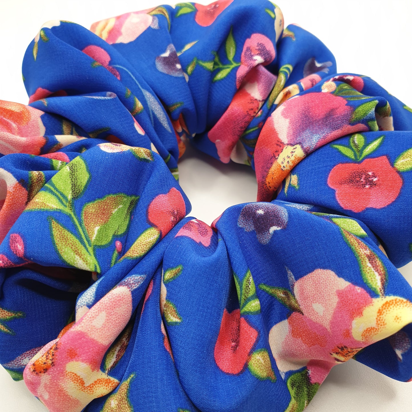 Matte Blue Floral Scrunchie Medium