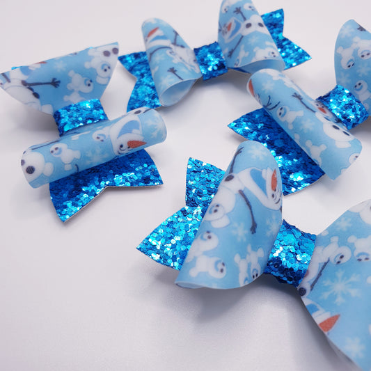 Blue Glitter Olaf Inspired Faux Leather Bows (Set of 2)