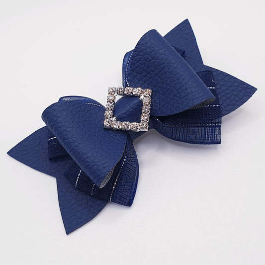 Navy Faux Leather & Ribbon Bow