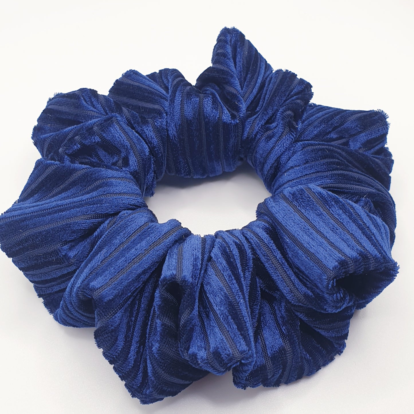 Velvet Navy Striped Scrunchie Medium