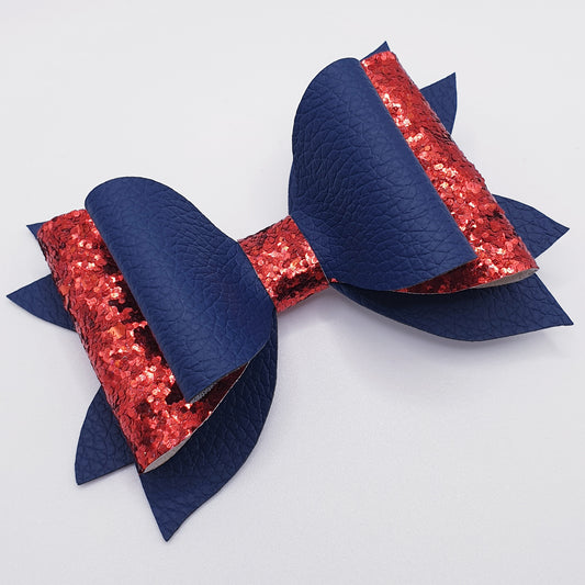 Navy & Red Glitter Faux Leather Bow