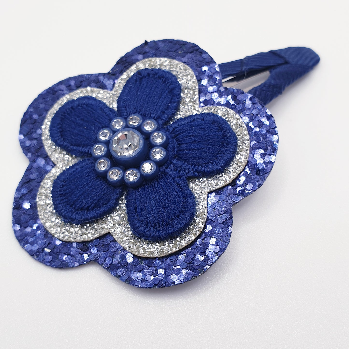 Navy & Silver Faux Leather Floral Hair Clippies