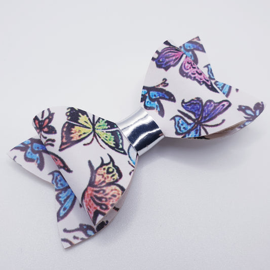 Rainbow Butterflies Faux Leather Bow