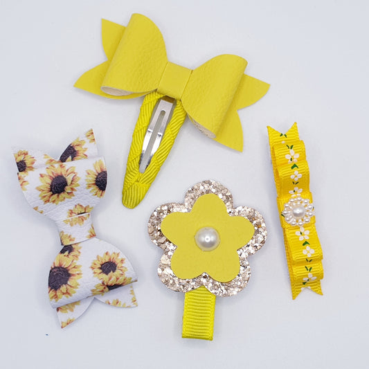 Sunny Set - Faux Leather Bows & Hair Clip Set (4 items)