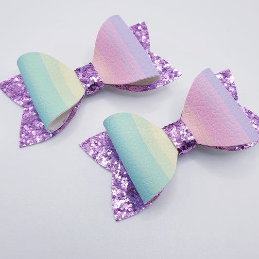 Violet Rainbow Faux Leather Bow Set (Set of 2)