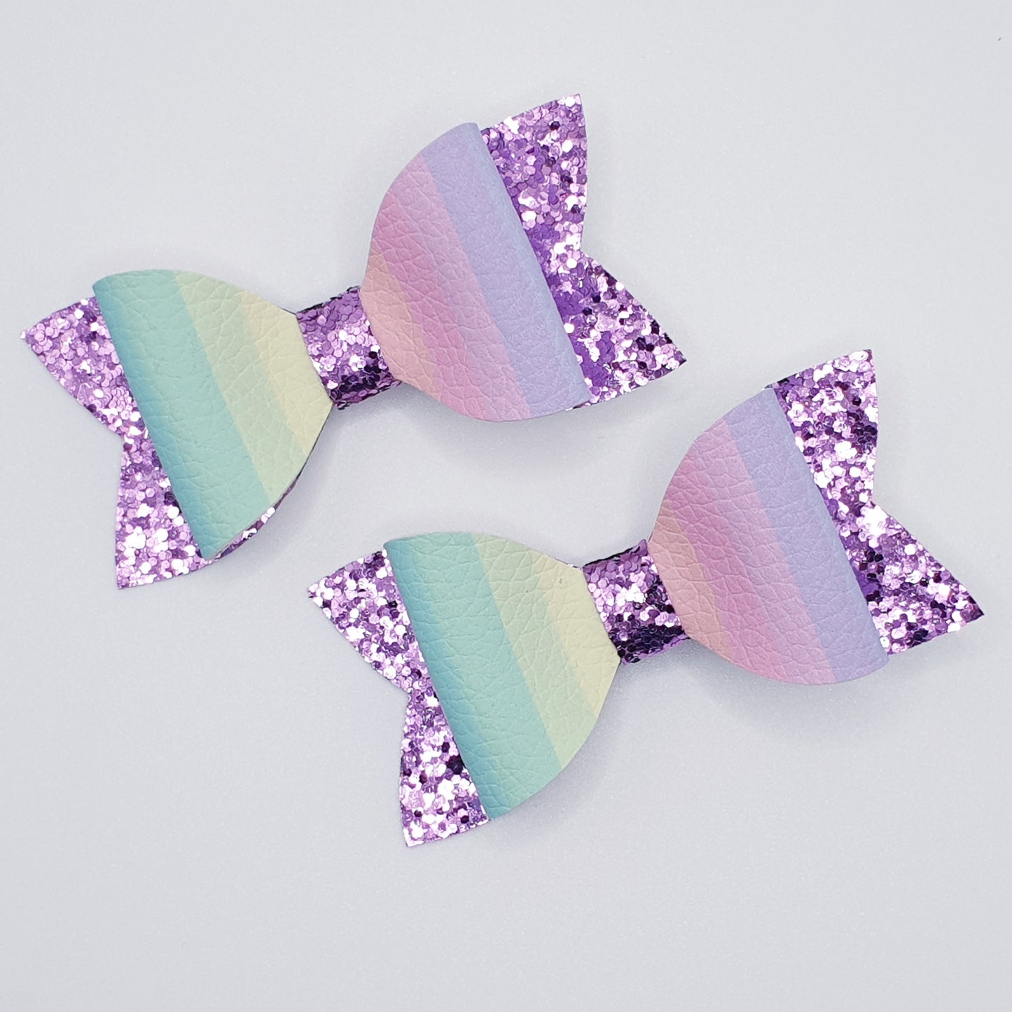 Violet Rainbow Faux Leather Bow Set (Set of 2)